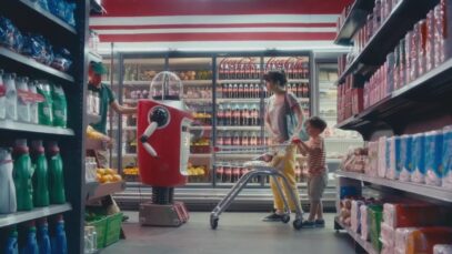 Publicidad COCA COLA – Robot MARTA en el supermercado – Me cuidás al nene que me olvidé de algo?