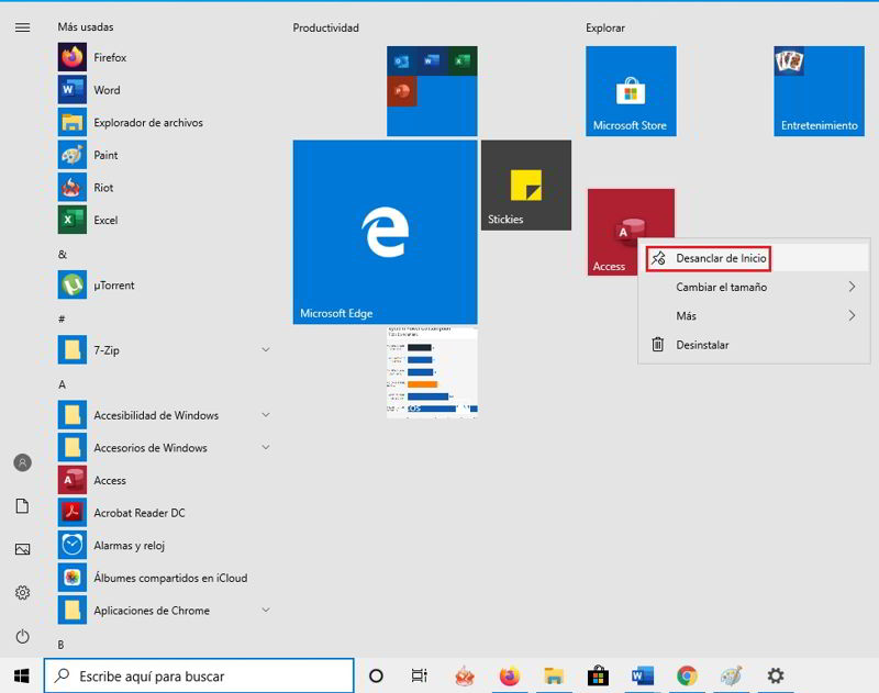 Cómo personalizar el botón Inicio de Windows 10 10 anclar y desanclar baldosas 2