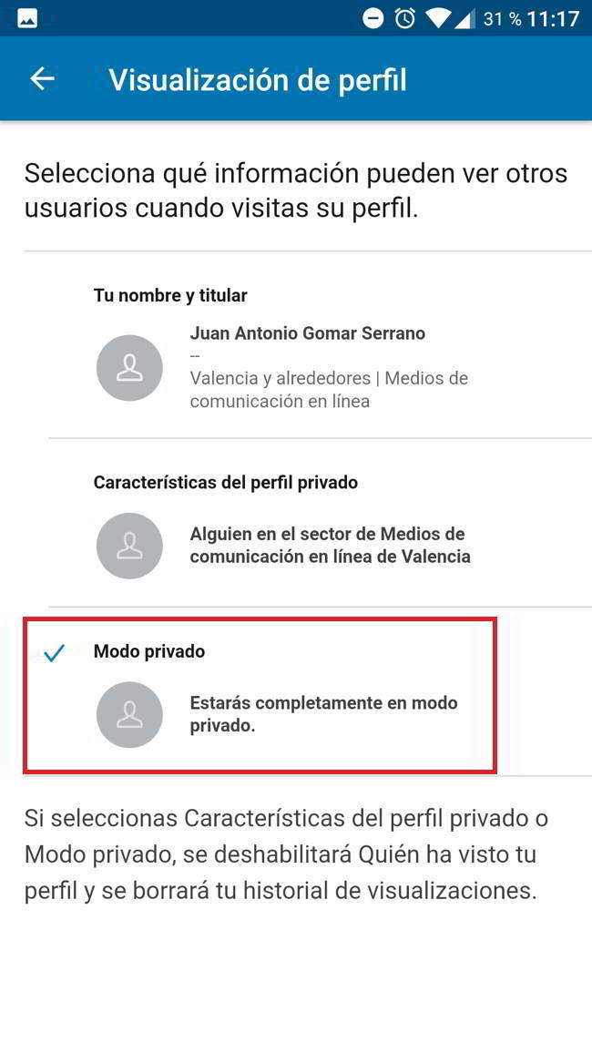 Visitar perfiles de LinkedIn de forma anónima desde el movil 3