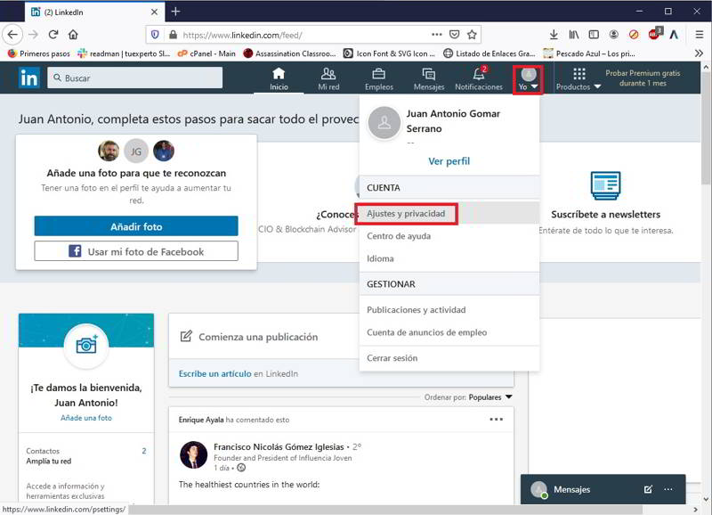 Visitar perfiles de LinkedIn de forma anónima desde la computadora 1