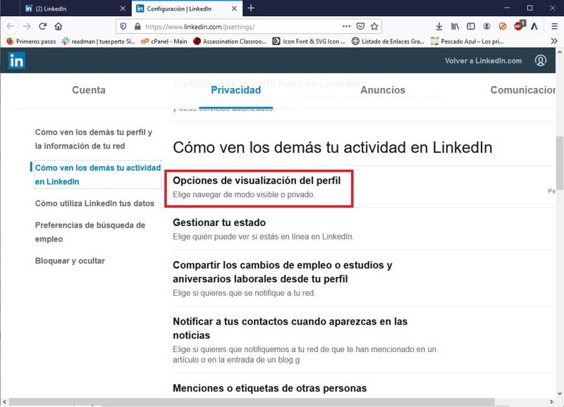 Visitar perfiles de LinkedIn de forma anónima desde la computadora 2