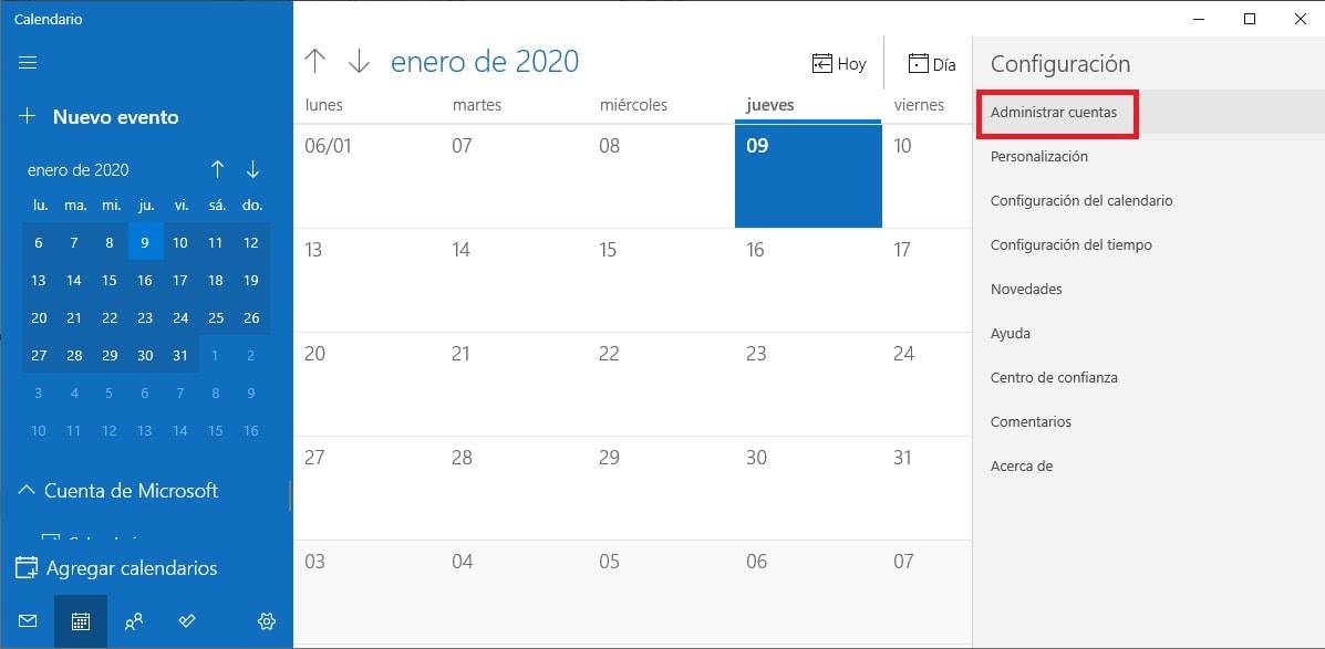 combinar Google Calendar con la app Calendario de Windows 10 2