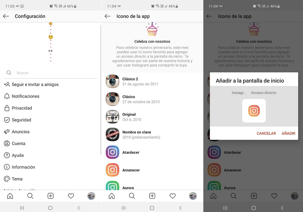 Cambiar iconos de Instagram