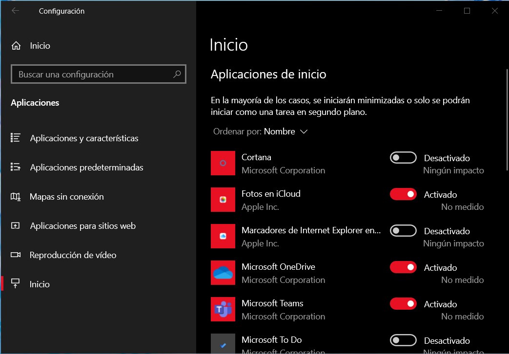 Aplicaciones de inicio de Windows 10