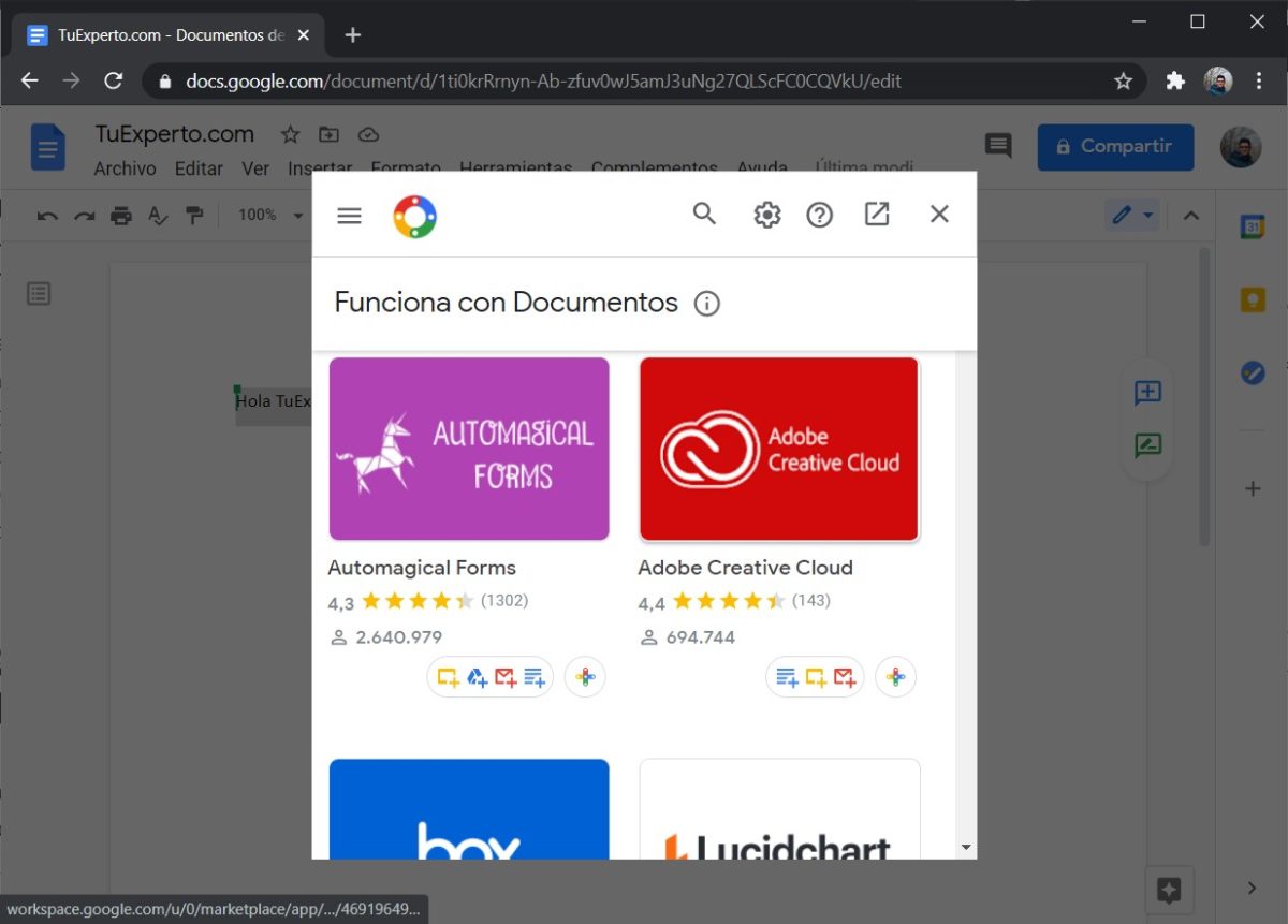 Añadir un complemento a Google Docs