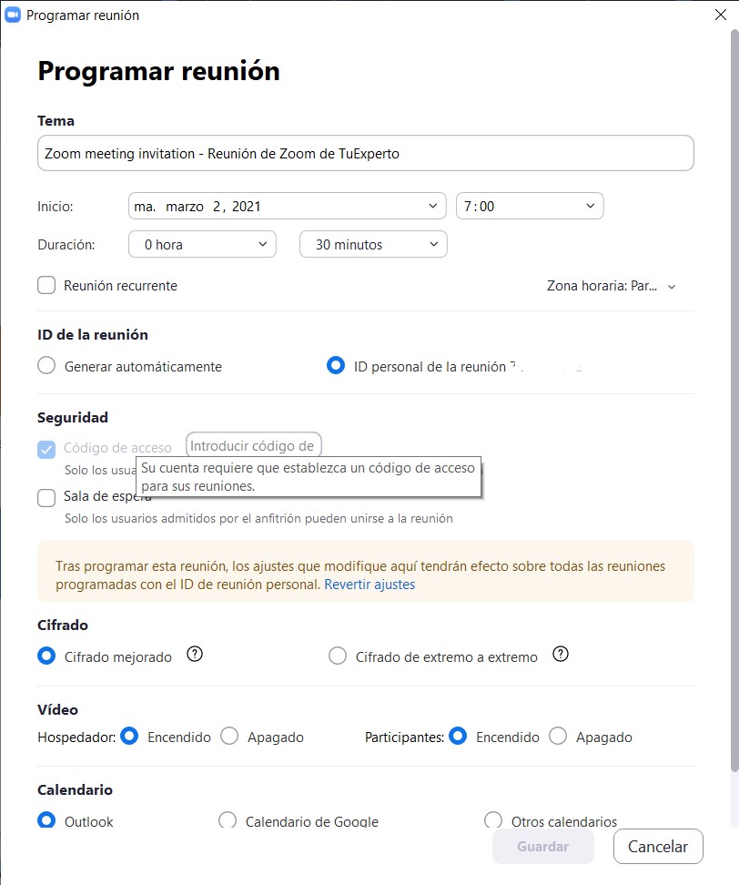 Prgramar reunion en Zoom