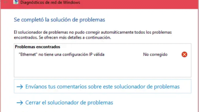 ‘Ethernet no tiene una configuración IP válida en Windows 10: