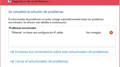 ‘Ethernet no tiene una configuración IP válida en Windows 10: