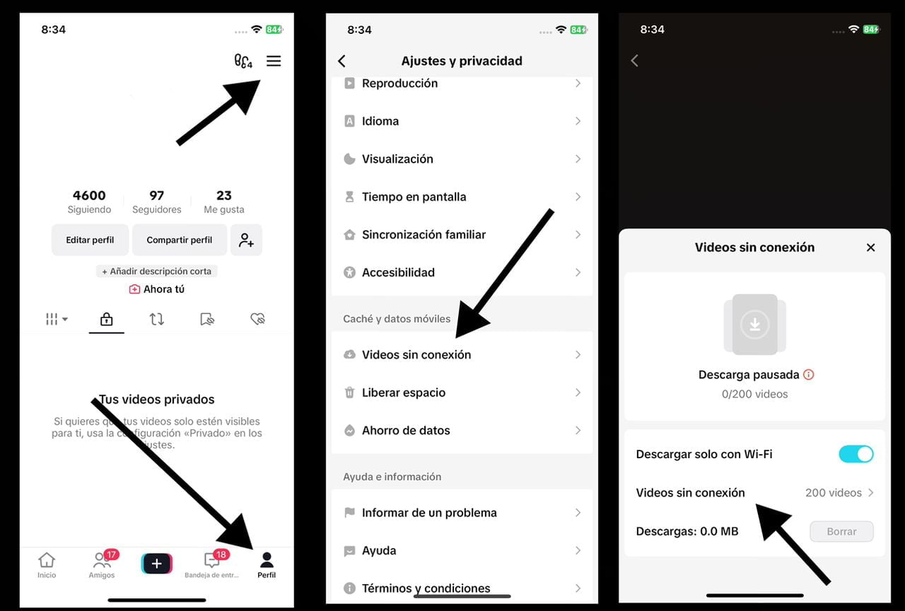 Paso a paso para ver los vídeos sin conexión a internet en TikTok