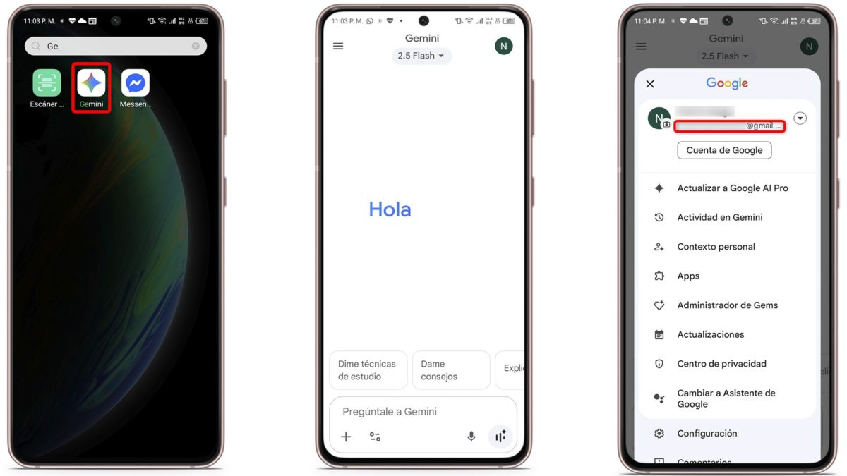 Cómo desvincular Gemini del resto de apps de Google: guía paso a paso 2 Cómo desvincular Gemini del resto de apps de Google - Abre Gemini en tu móvil