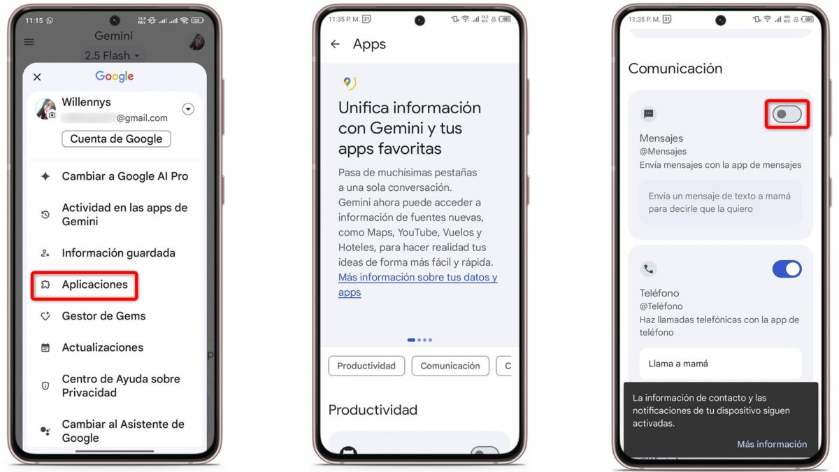 Cómo desvincular Gemini del resto de apps de Google: guía paso a paso 4 Cómo desvincular Gemini del resto de apps de Google - Desconecta las apps vinculadas