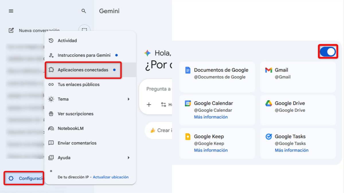 Conectar Gemini con Google Drive y Gmail para que busque por ti