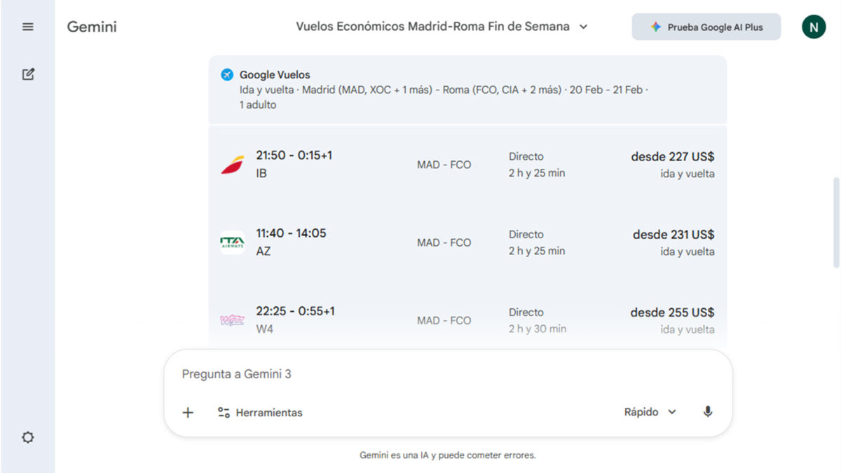 Mejores trucos de Gemini 2026-Buscar vuelos baratos y gasolineras en ruta